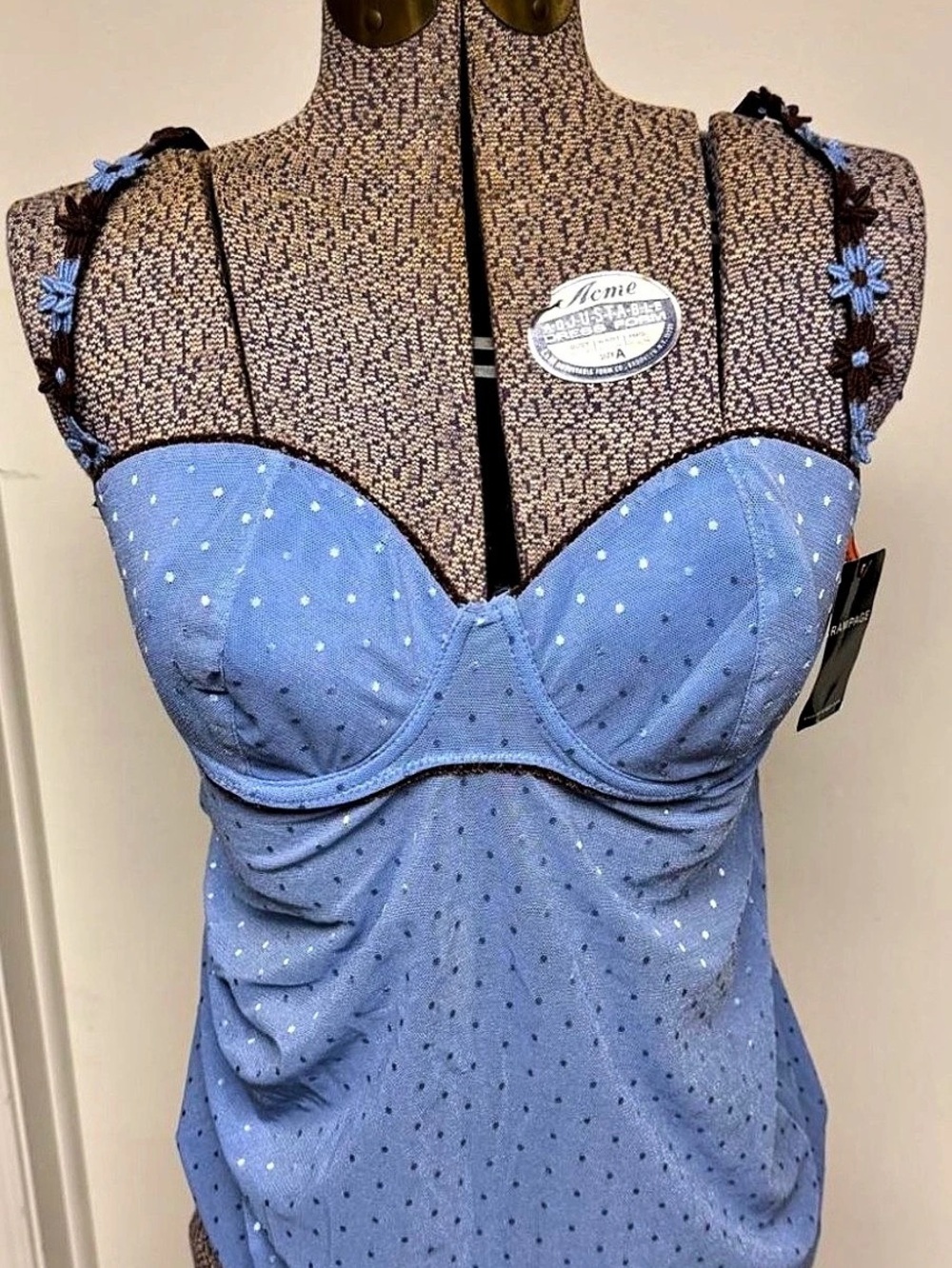 Rampage Polka Dot Chemise Blue Size 1X NWT